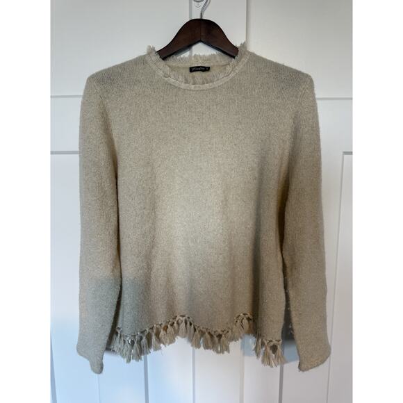 J.McLaughlin Fringe Hem Sweater XL Cream Sparkle Alpaca Wool Blend - Picture 1 of 8